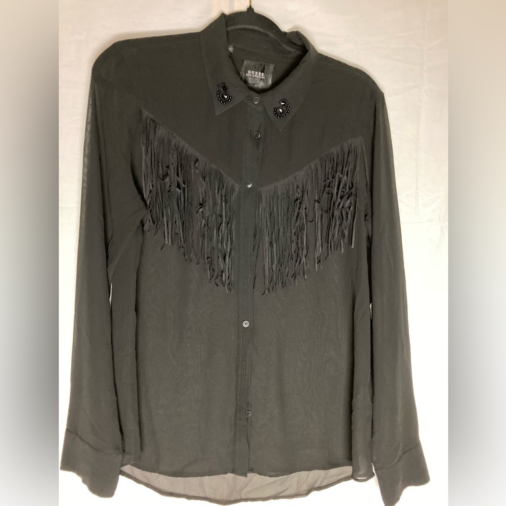 Guess Black Embellished Collar Shirt